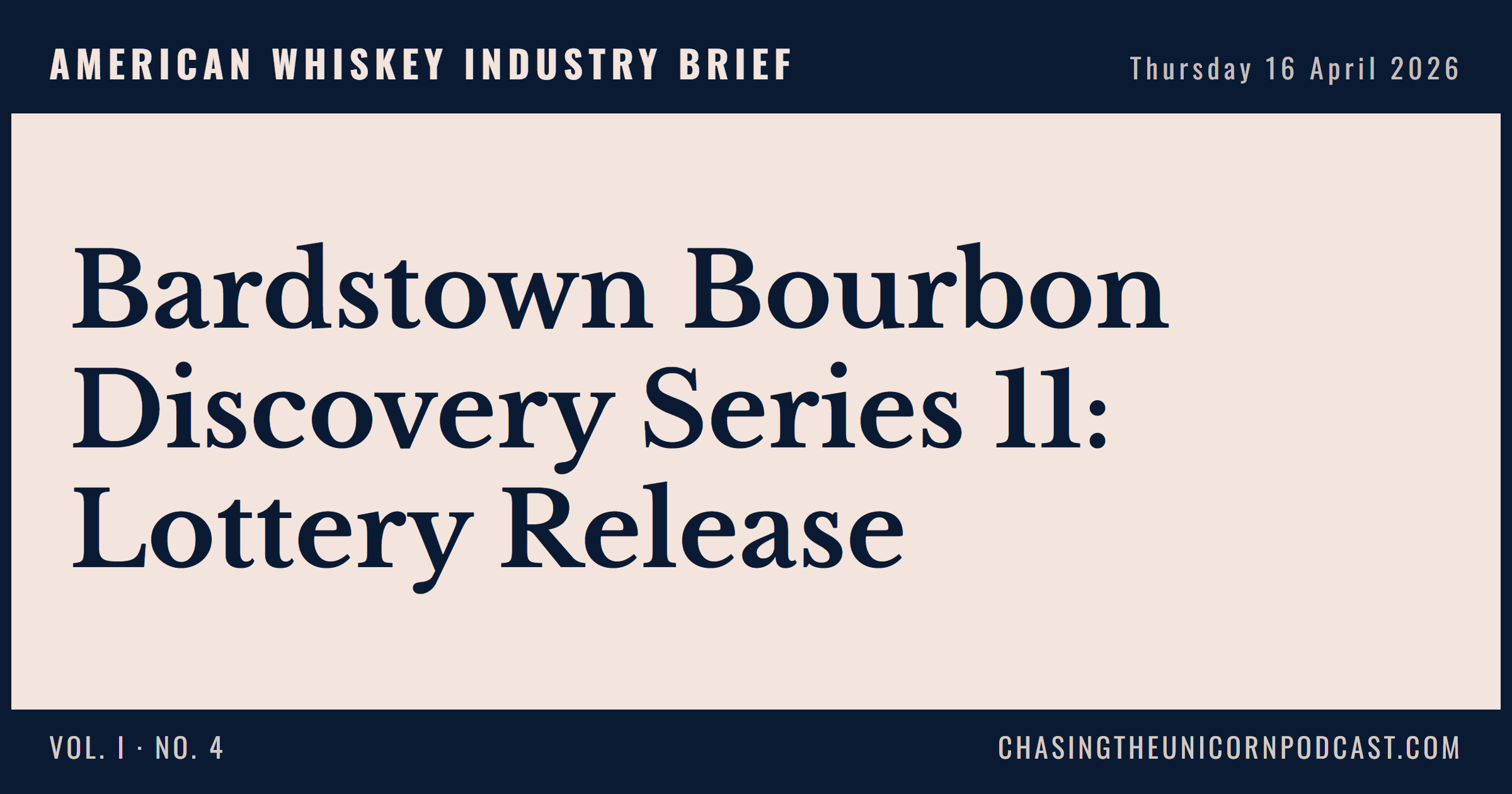 American Whiskey Industry Brief, 16 April 2026 — Bardstown Bourbon Discovery Series 11: Lottery Release