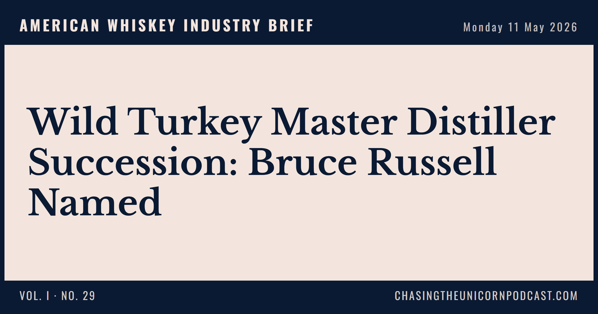 American Whiskey Industry Brief, 11 May 2026 — Wild Turkey Master Distiller Succession: Bruce Russell Named