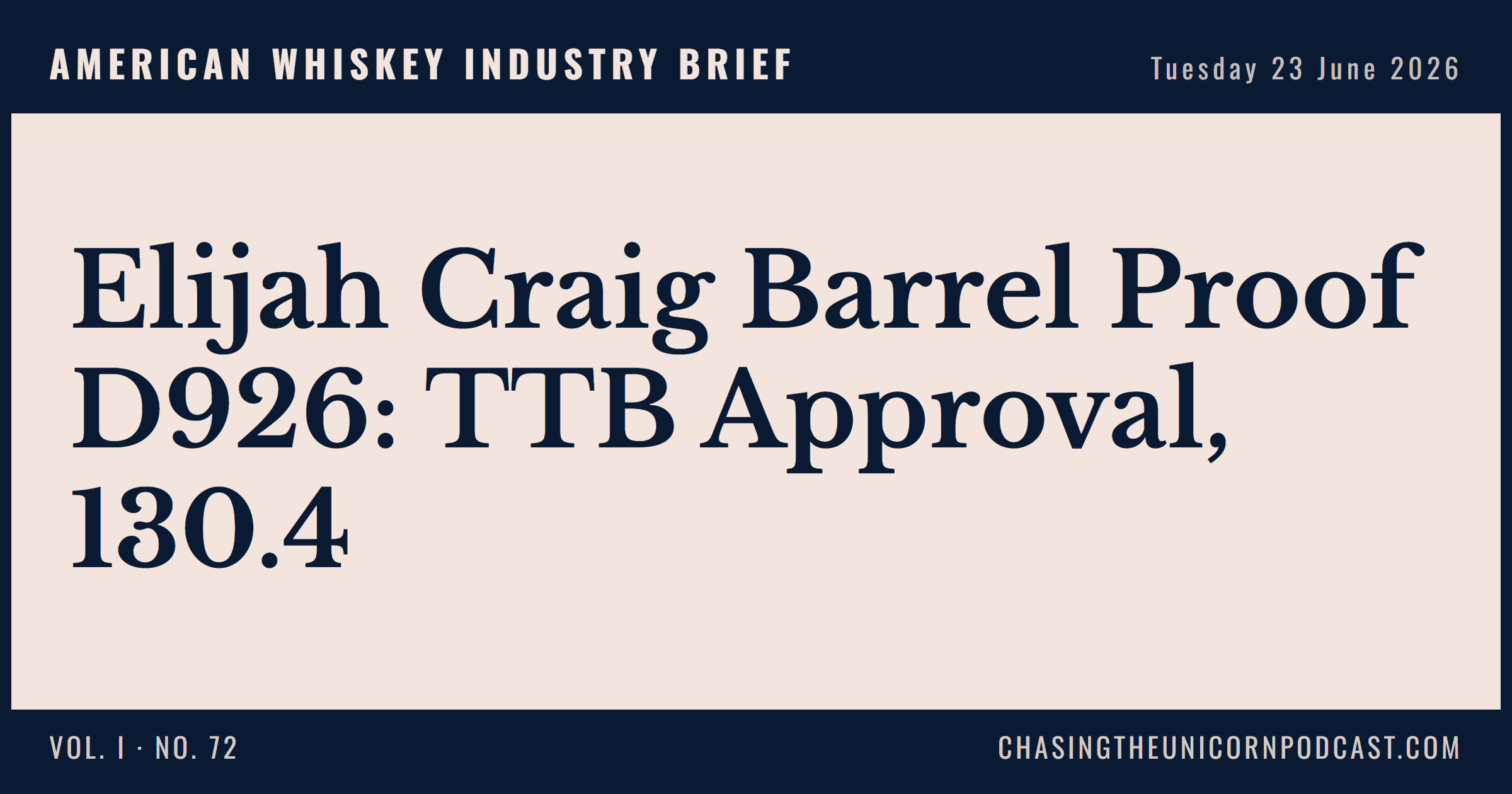 American Whiskey Industry Brief, 23 June 2026 — Elijah Craig Barrel Proof D926: TTB Approval, 130.4