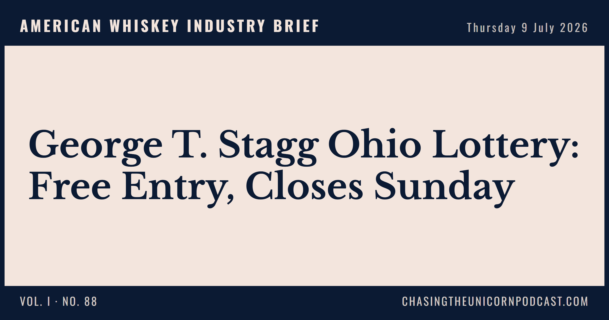 American Whiskey Industry Brief, 09 July 2026 — George T. Stagg Ohio Lottery: Free Entry, Closes Sunday